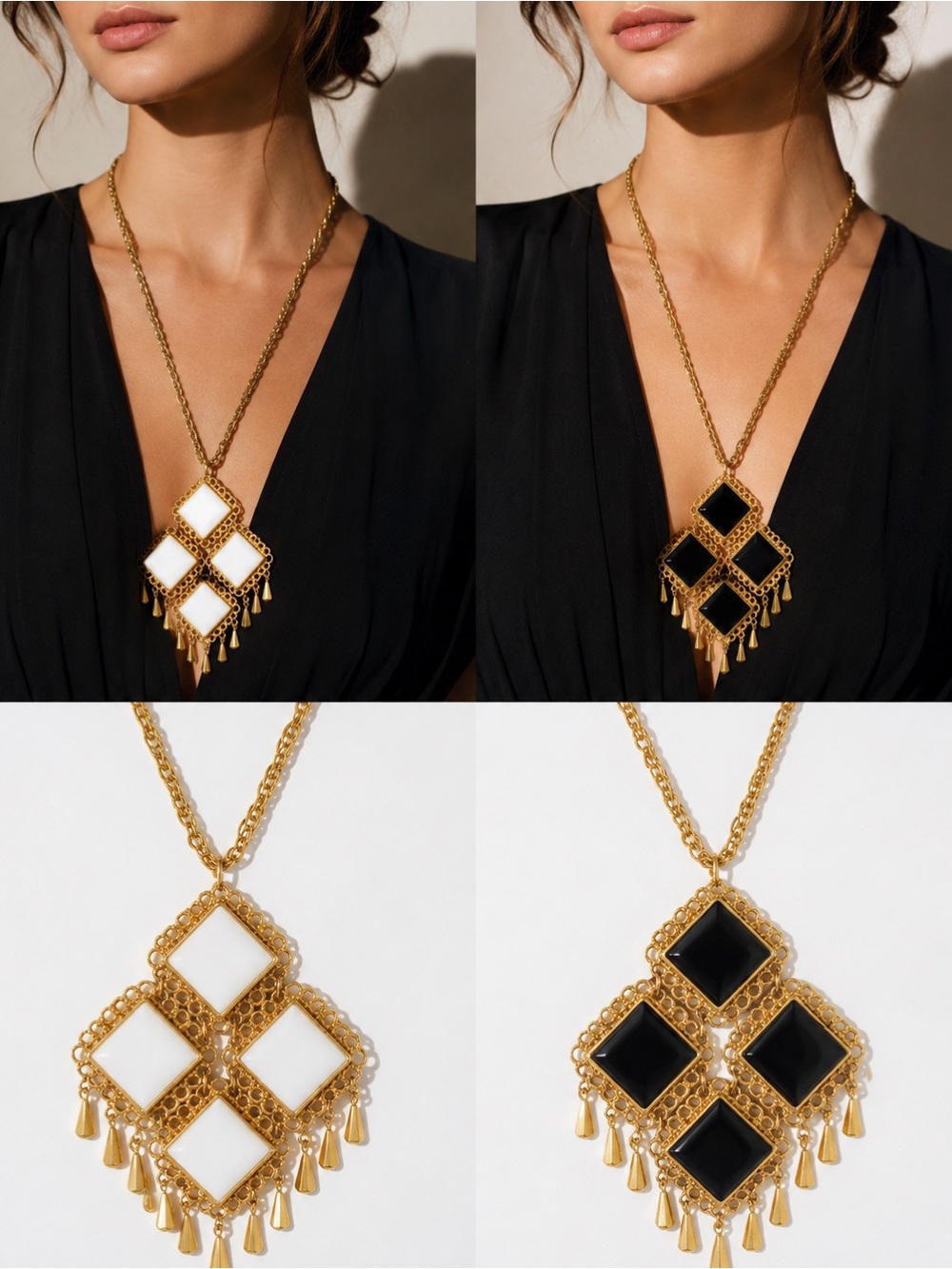 Rare Vintage Celebrity N.Y. Reversible Statement Pendant Necklace 22”
